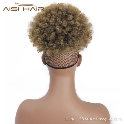 Aisi Hair Cheap Short Afro Puff Ponytail With Bangs Kinky Curly Hair Bun For Women Wrap Drawstring Updo Hair Extensions